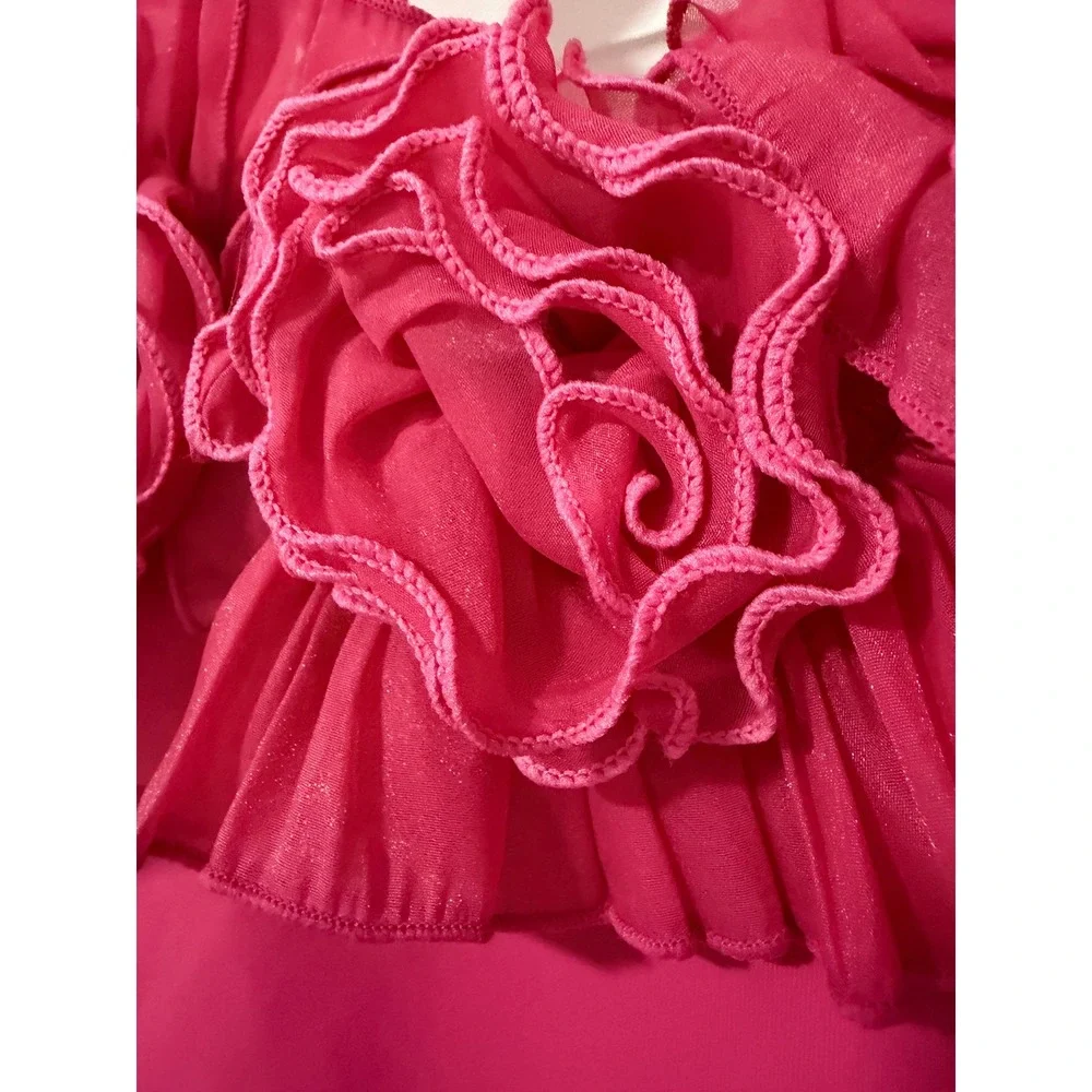 Free People Pink Rosette Ruffle Bodysuit Floral 3D Applique Fuchsia‎ Sleeveless